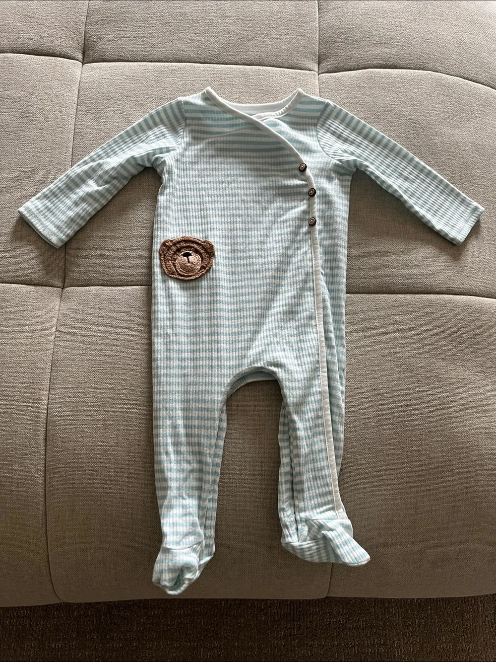 Baby One-Piece Footed Sleepsuit in Light Blue stripes